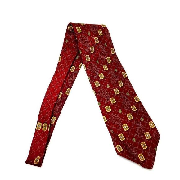 Nautica Silk Tie Print Abstract Red Short Wide - Picture 6 of 6